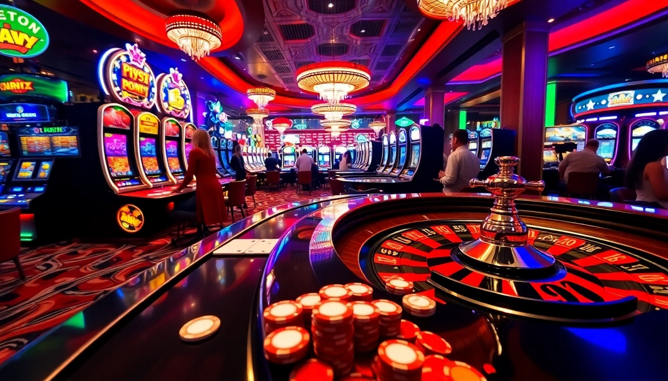 Experience the excitement of gambling at Luckywin’s luxurious casino tables and vibrant gaming area.