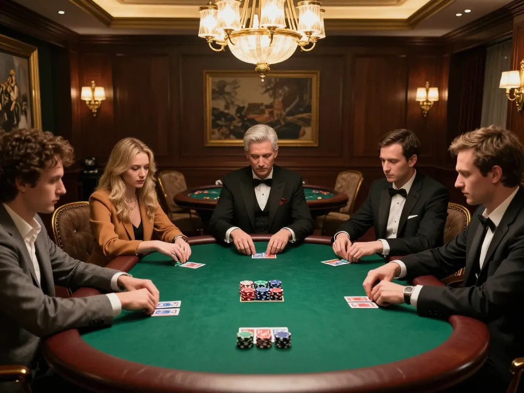 79KING players strategizing in a luxurious poker game with vibrant chips and cards