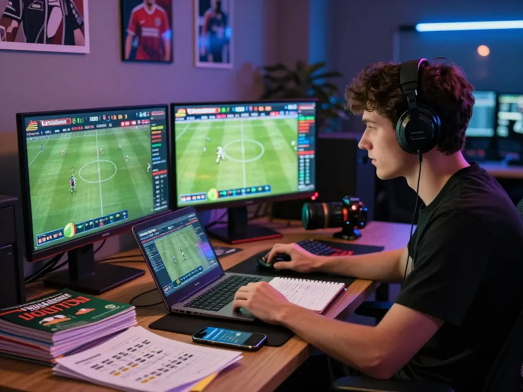 Engaged bettor analyzing keo nha cai odds in dynamic gaming space