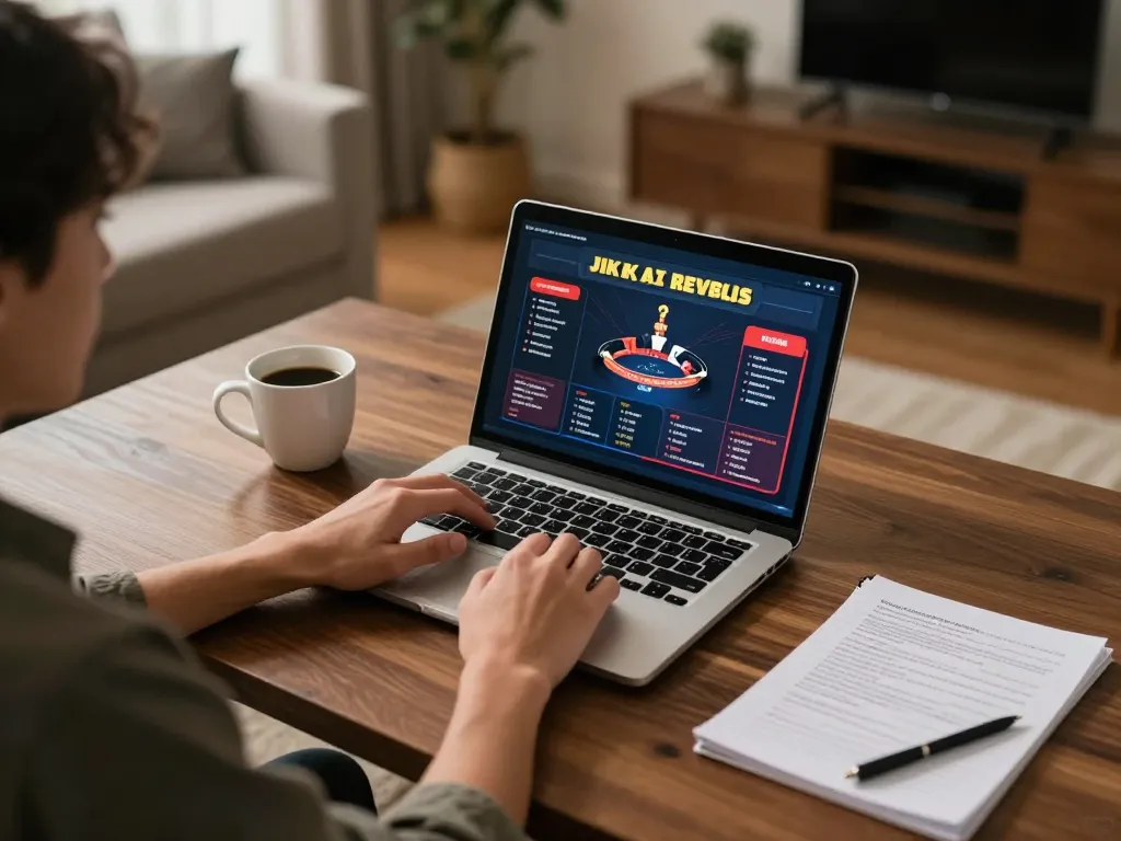 Engaged user playing WALA88 online casino game with strategy notes at home.