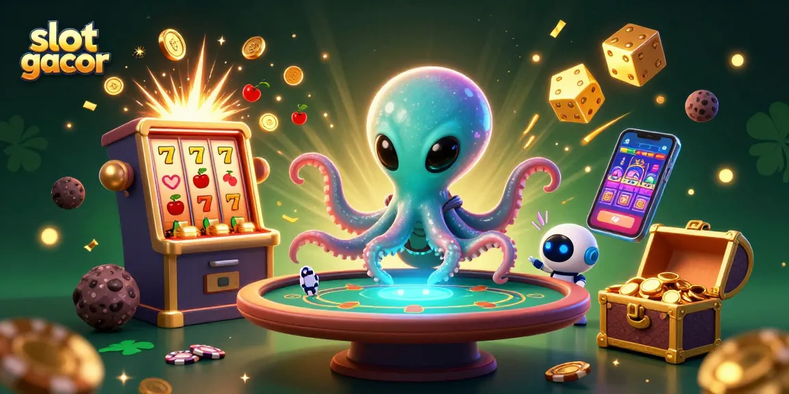 Experience thrilling slot gacor moments with a vibrant 3D casino scene featuring an alien octopus and dynamic elements.