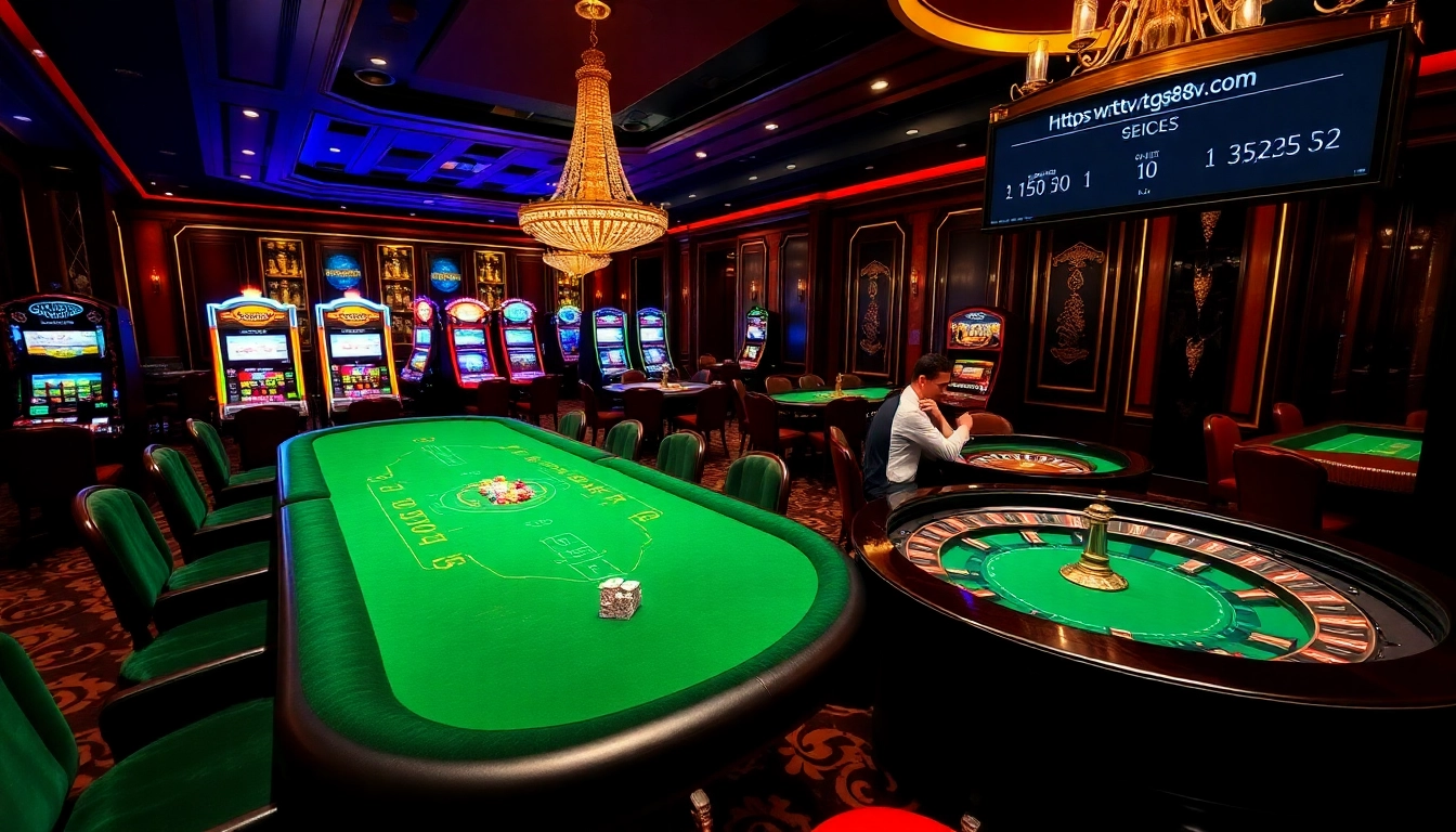 Experience the excitement of gaming at https://tg88v.com/ with vibrant casino elements like slot machines and poker chips.
