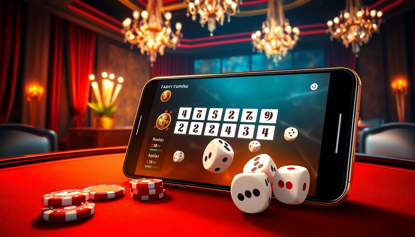 Xóc đĩa đổi thưởng momo app showcased on a luxurious casino table with colorful chips and dice.