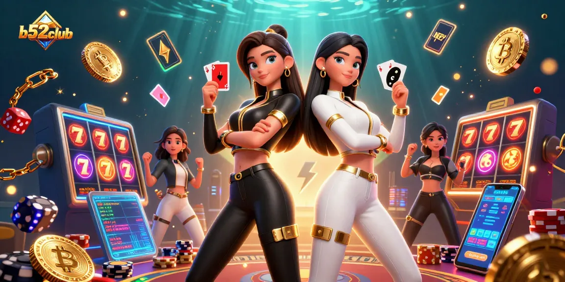 b52club offers engaging casino gameplay with stunning visuals featuring twin Asian women and vibrant gaming elements.