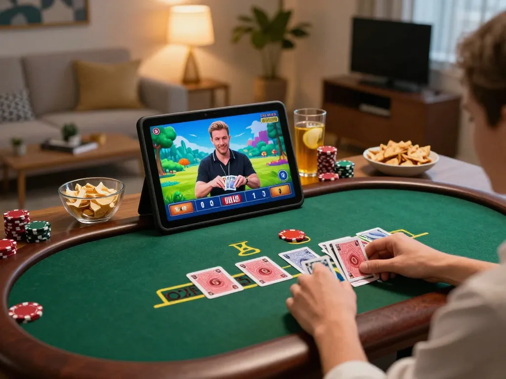 Player engaging in live dealer blackjack on win68 tablet, showcasing dynamic gameplay and immersive experience