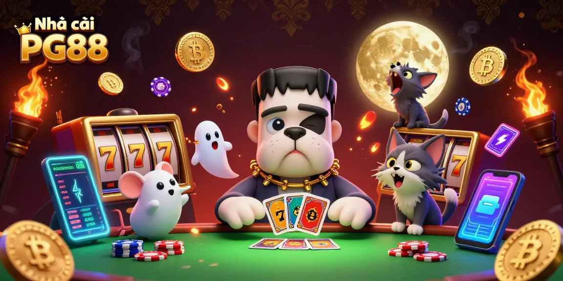 Experience the thrilling action at Nhà cái PG88 with a colorful casino scene featuring unique 3D characters.