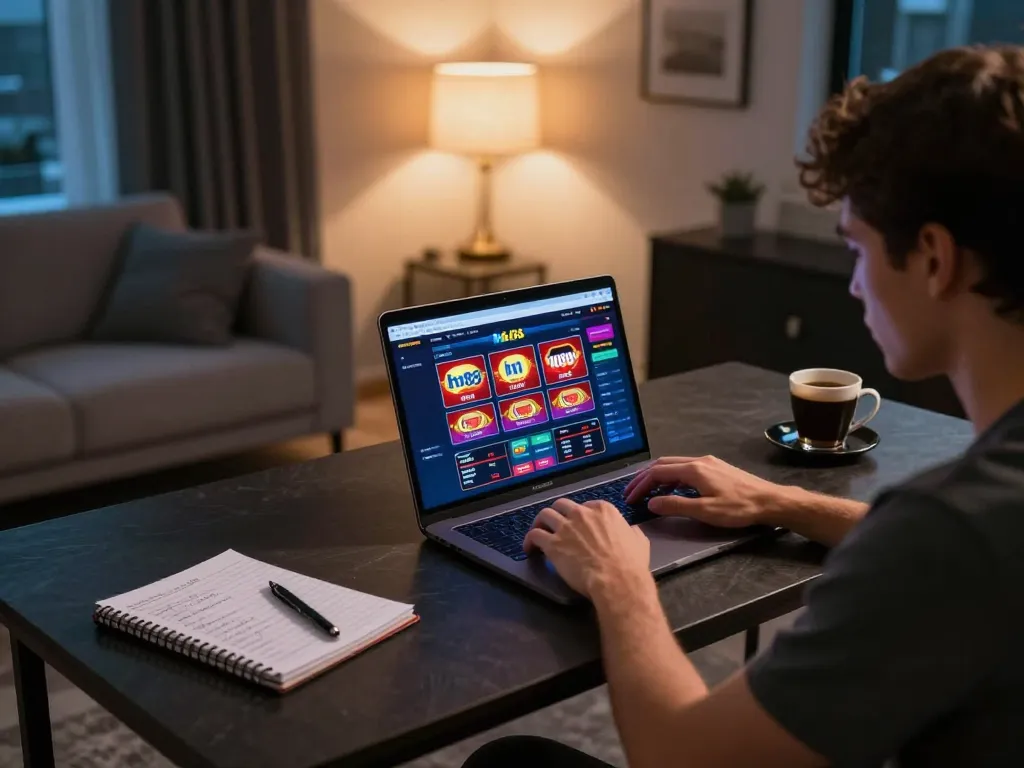 Player enjoying strategic gameplay on hb88 online casino platform from a cozy home setup