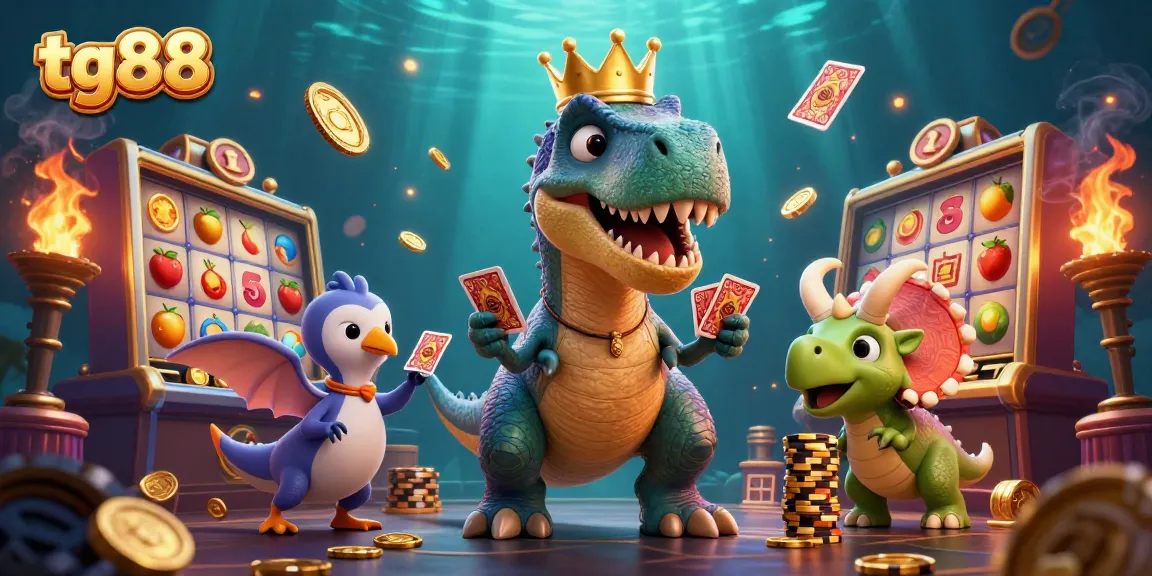 Experience excitement at tg88 with a friendly dinosaur casino scene featuring dynamic jackpots and games.