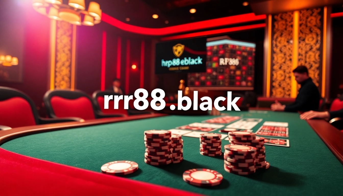 Players engaged in thrilling poker at https://rr88.black/, featuring elegant chips and spinning roulette.
