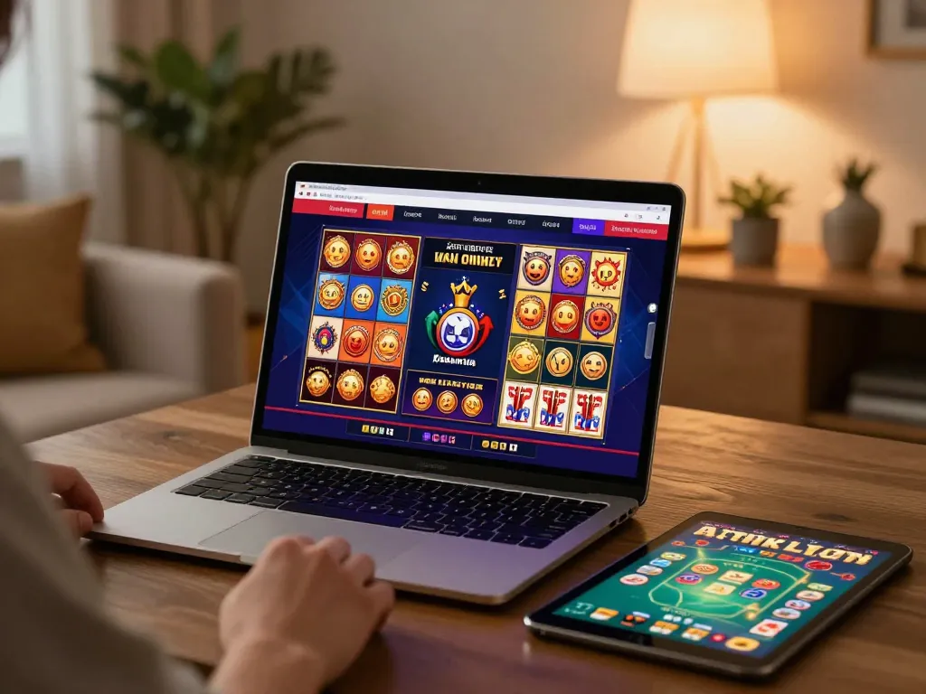 Cá cược Dabet engaging users with a vibrant online casino experience via a laptop in a cozy setting