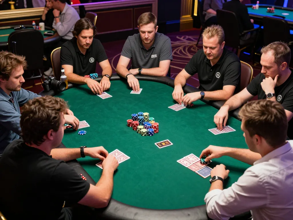 Engaged players at a high-stakes poker game showcasing 23WIN excitement and strategy.