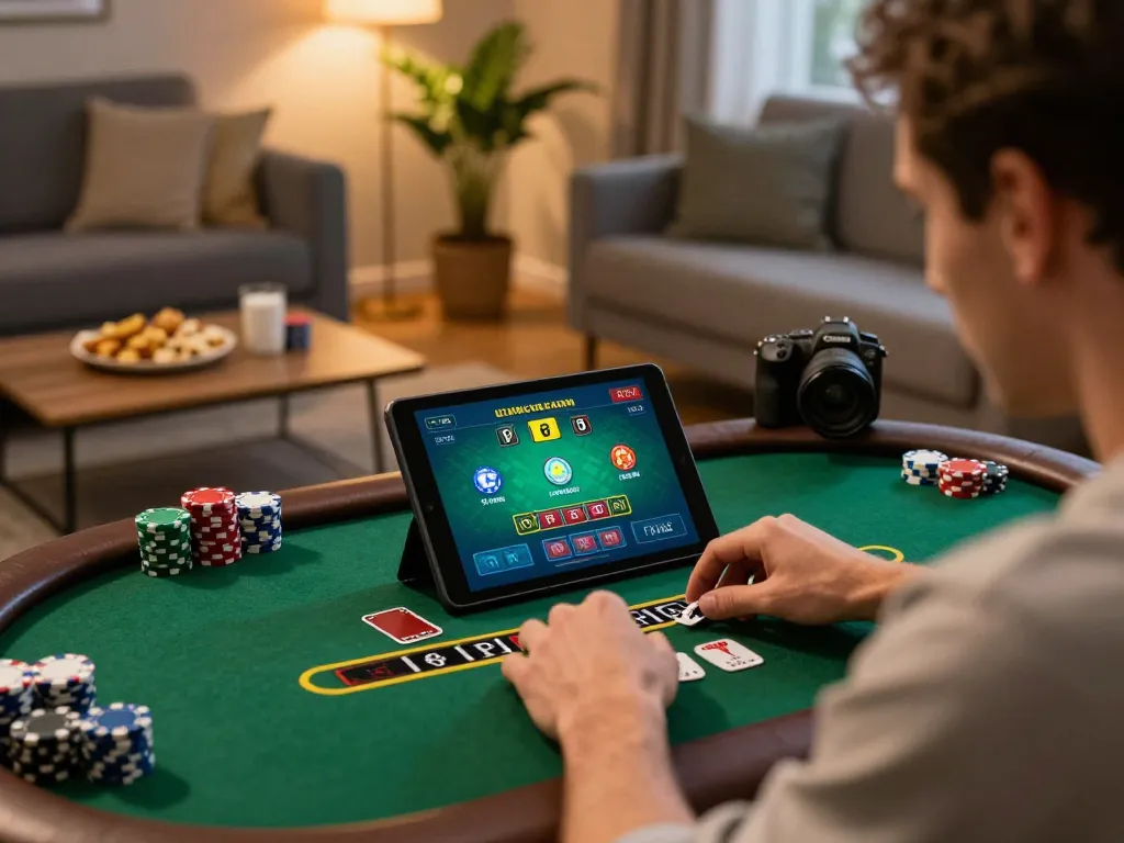 Player engaging in live dealer blackjack on tablet at home, showcasing the immersive experience of vuabet88i.