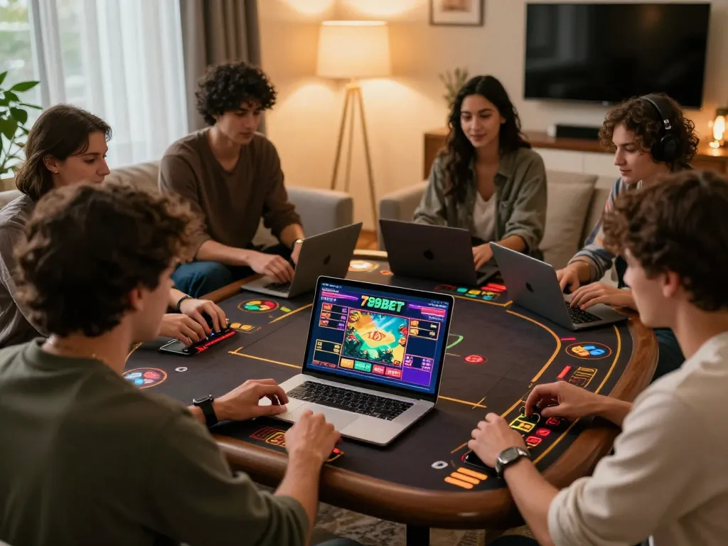 Engaging online players enjoying the 789BET experience in a cozy home environment.