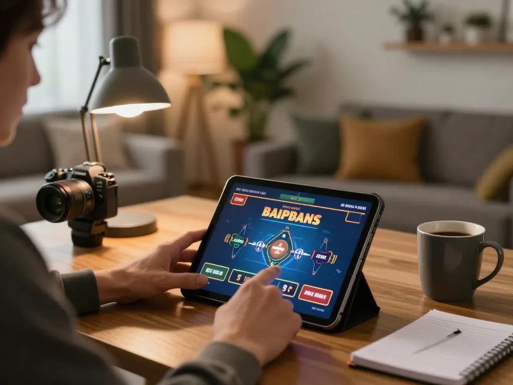 Player engaging with Go99 casino app on tablet in cozy home environment