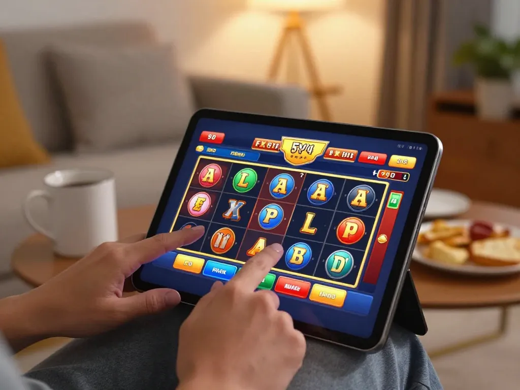 Experience thrilling gameplay at sumclub through mobile casino app in a cozy home setting.