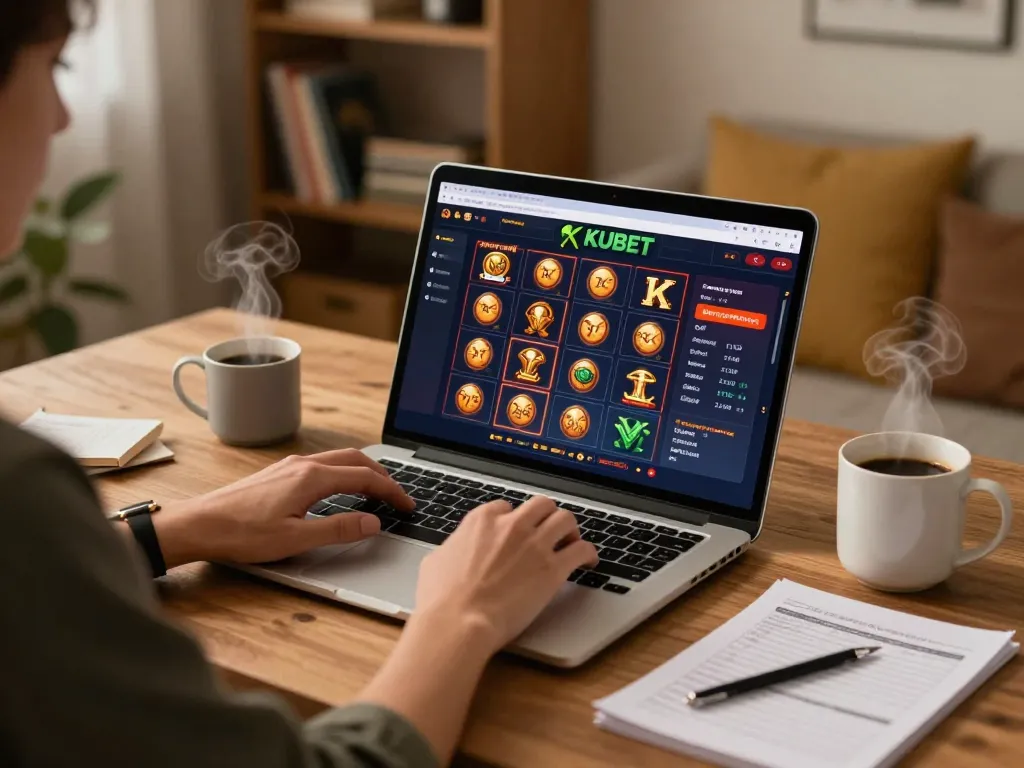 KUBET player engaging with online games at home while managing bankroll.