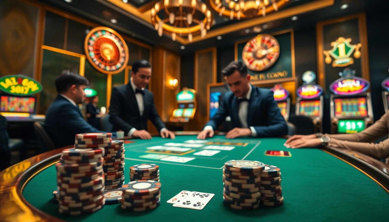 U888 poker game showcasing professional dealer and players in a luxurious online casino environment.
