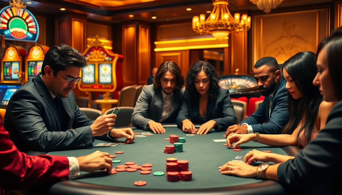 Experience the excitement of l444 poker games featuring intense players and vibrant casino elements.