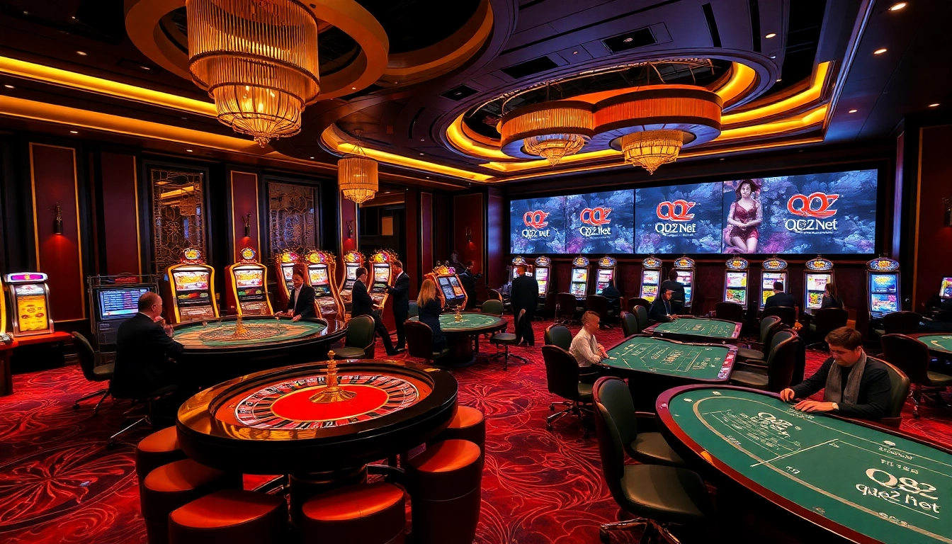 Experience excitement at QQ88z Net with lively casino tables and vibrant slot machines.