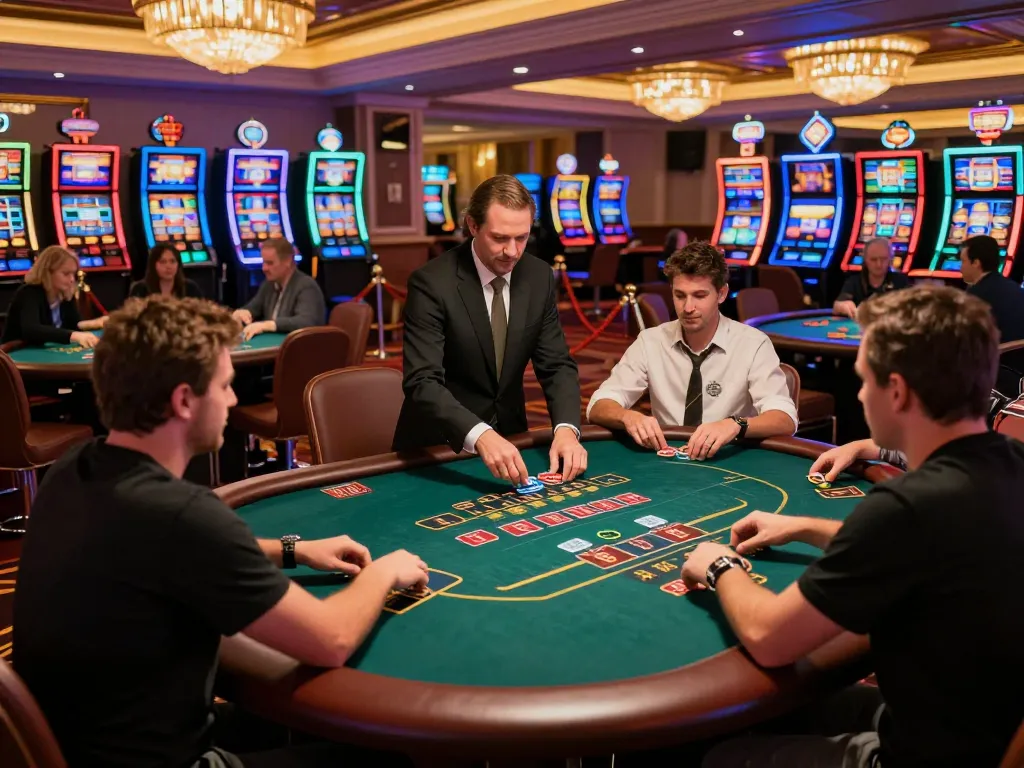 33 WIN players celebrating victory at an exciting poker table in a lively casino atmosphere.