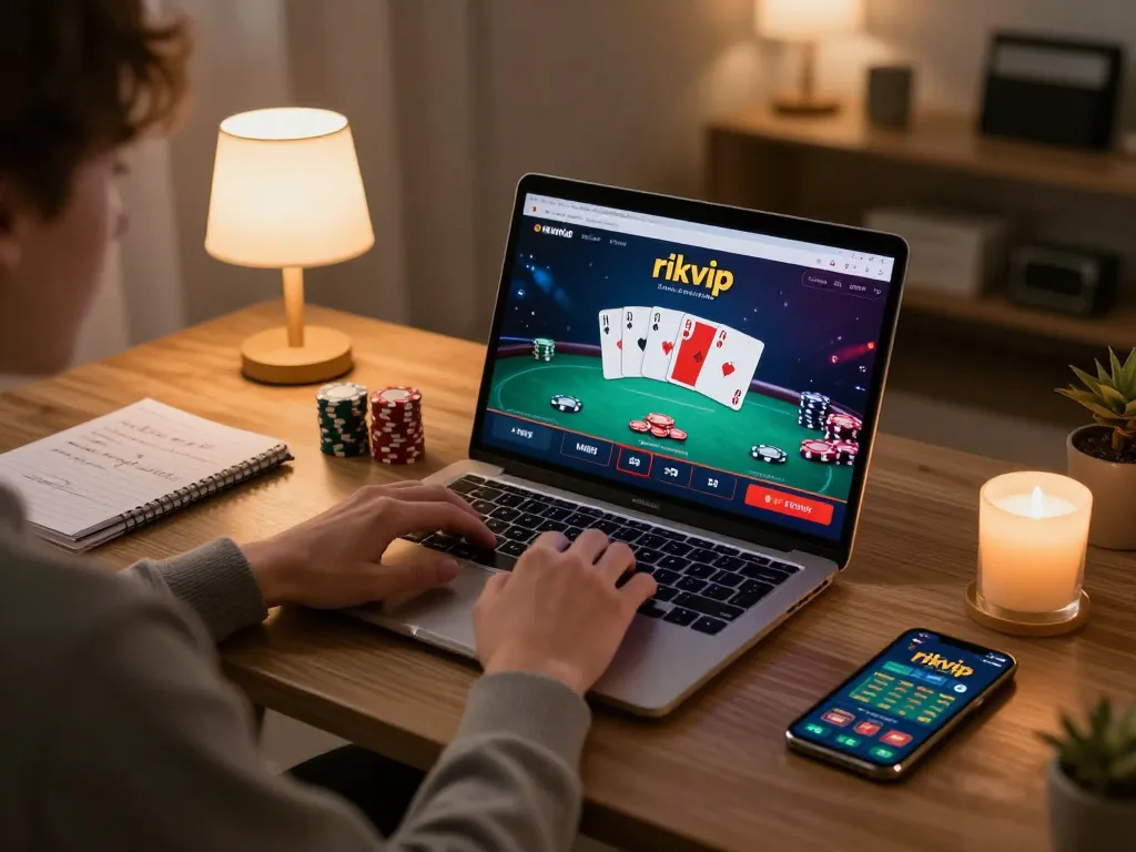 Player enjoying online gambling on rikvip with engaging poker game interface