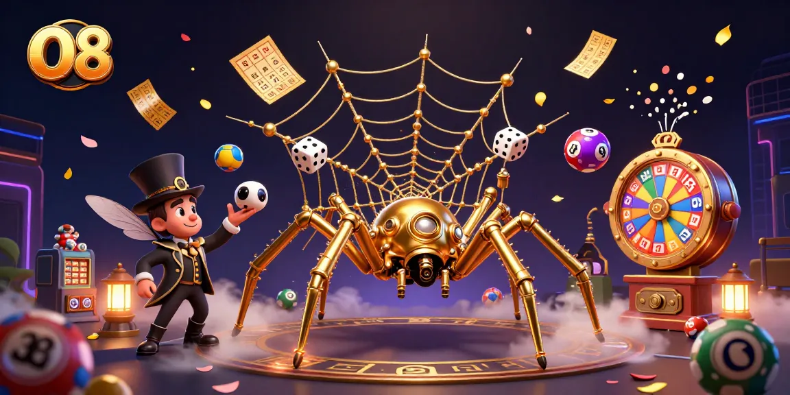 Engage in thrilling gameplay at O8 with a vibrant illustration showcasing an intricate casino web.
