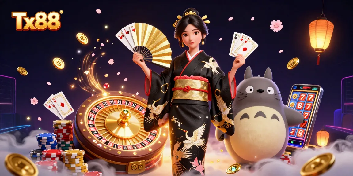 Engage with Tx88's thrilling slot reels showcasing vibrant graphics and cascading gold coins.