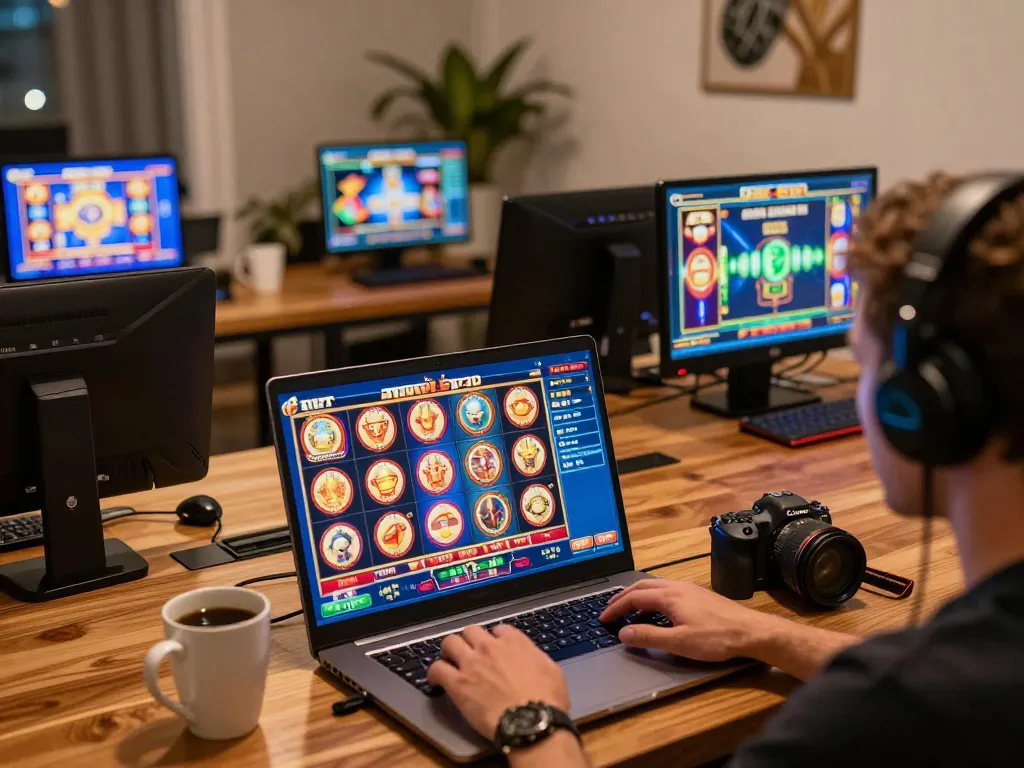 jaeyongkim celebrates a jackpot win in a luxurious online casino gaming setup, showcasing modern gaming gear.