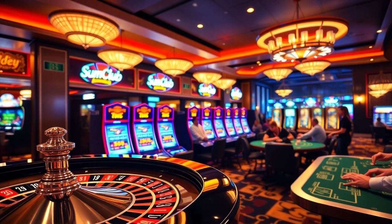 Engaging players at Sumclub triumphantly winning at roulette and slot machines in a vibrant casino.