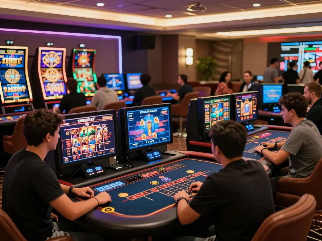Players engaging in online casino gaming at https://da88at.com/ with live dealer interaction and vibrant visuals