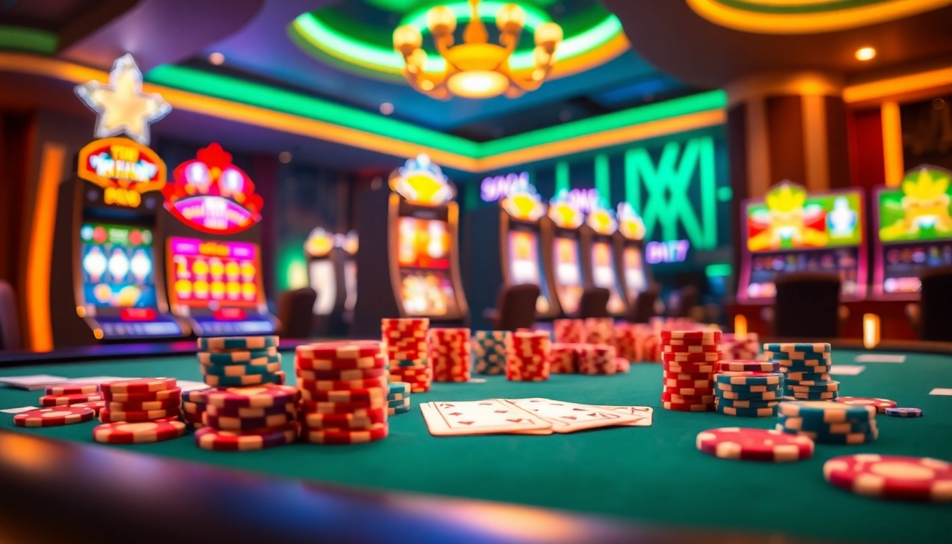 Experience the thrill with hz88 com's vibrant online gambling scene including poker chips and casino tables.