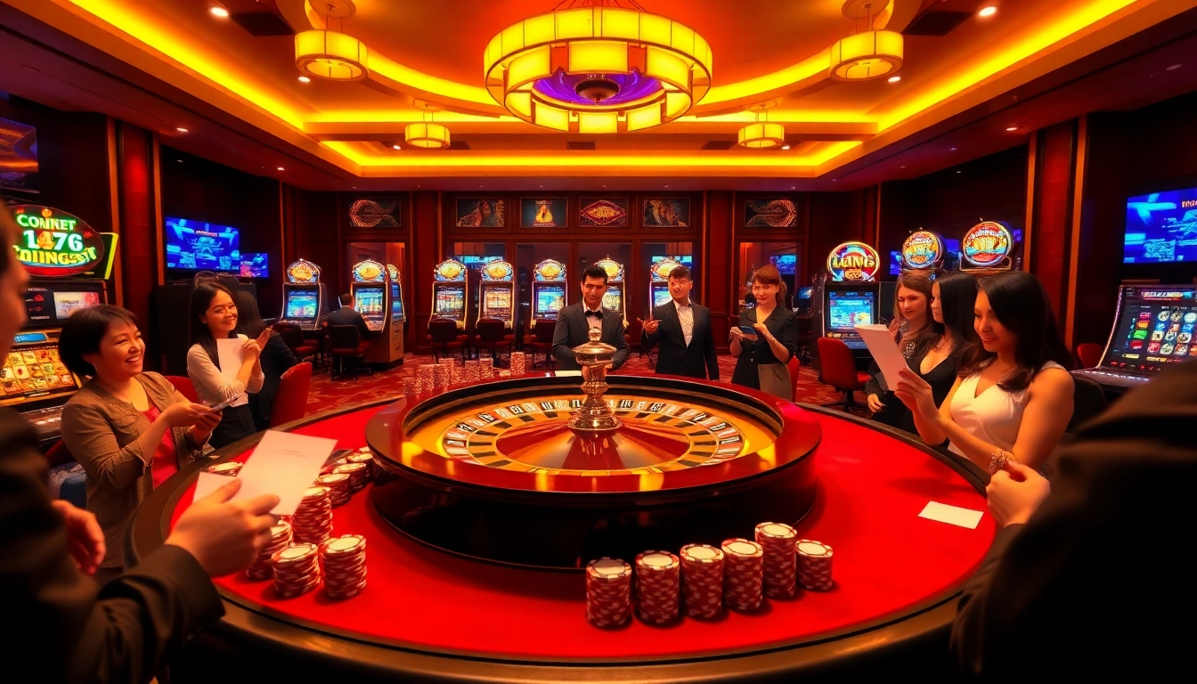 Engage with thrilling live sports action at https://luongsontv5.com/ in this lively casino scene featuring roulette and poker.