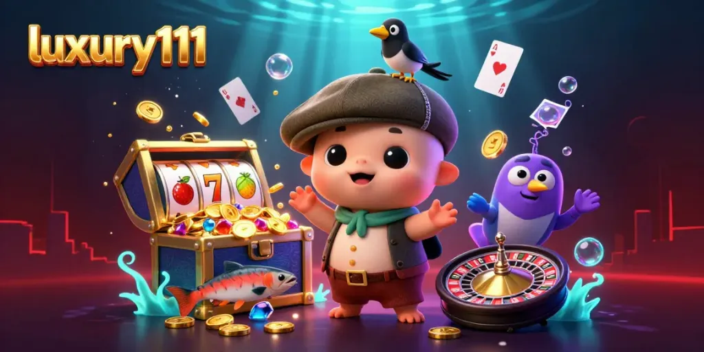 Experience the thrilling excitement of luxury111 with a playful Nessie surrounded by jackpots and treasures.