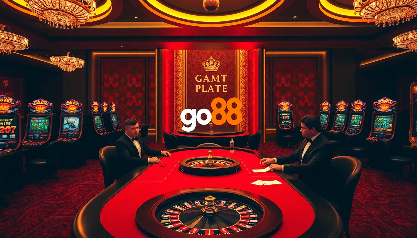 Engaged players enjoying games at the Go88 casino platform, capturing the excitement of betting in an elegant setting.