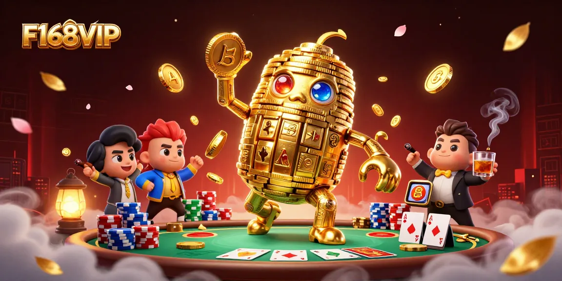 Spin the reels with F168VIP as the golden golem brings luck to the poker table!