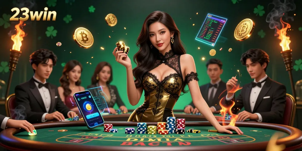 Experience the thrill of 23win casino with glamorous high-stakes baccarat action and crypto elements.