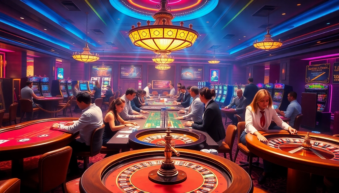 Players enjoying high-stakes gaming experiences at LC 88 casino with vibrant tables and exciting atmosphere.