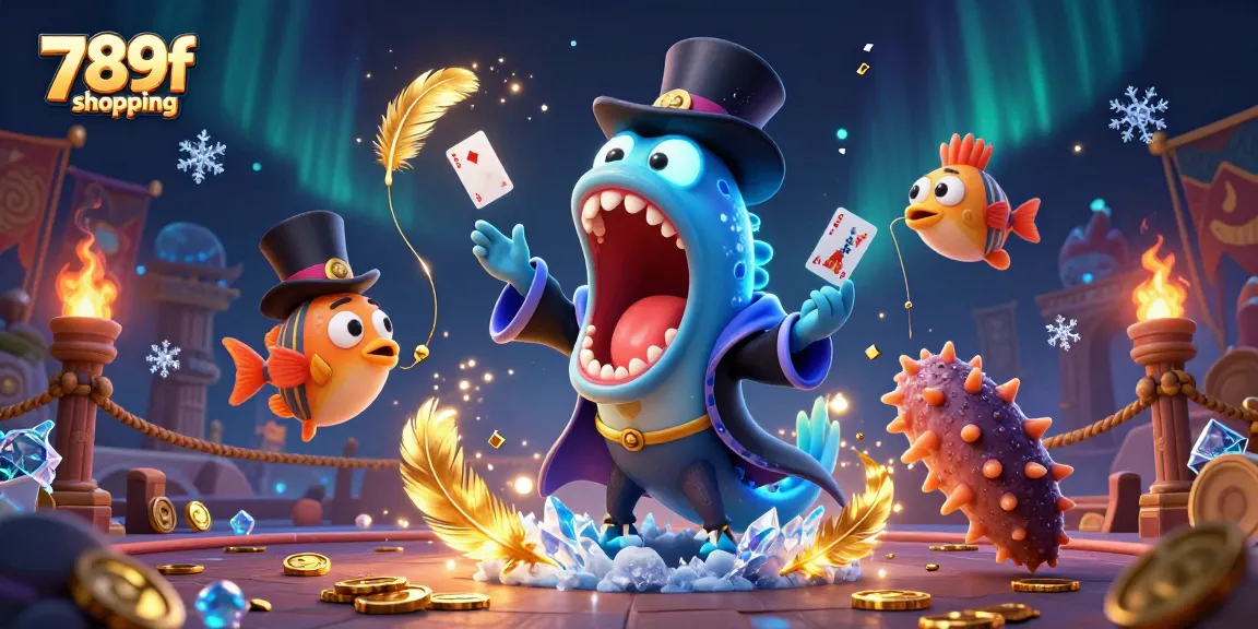 Engage with the thrilling 789f shopping gaming atmosphere featuring a deep-sea eel magician performing card tricks.