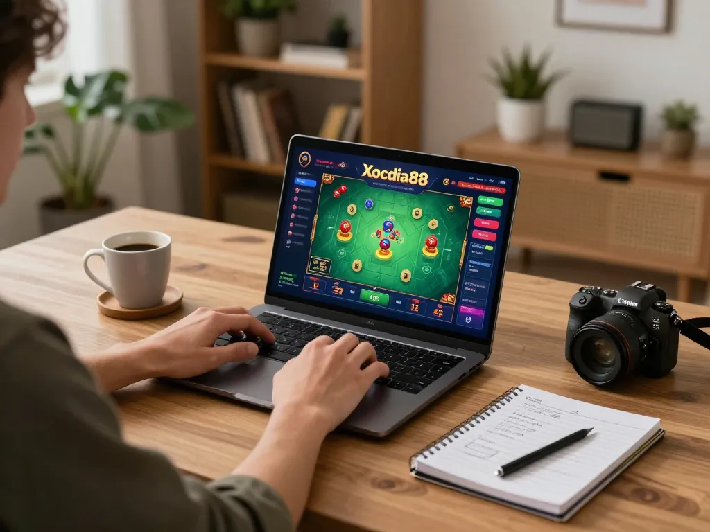 Xocdia88 online gaming scene showing a player engaging in exciting Xóc Đĩa gameplay at home, creating a comfortable and strategic environment.
