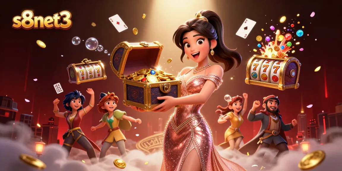 Experience winning moments at s8net3 with a stunning treasure chest overflowing with riches and vibrant casino elements.