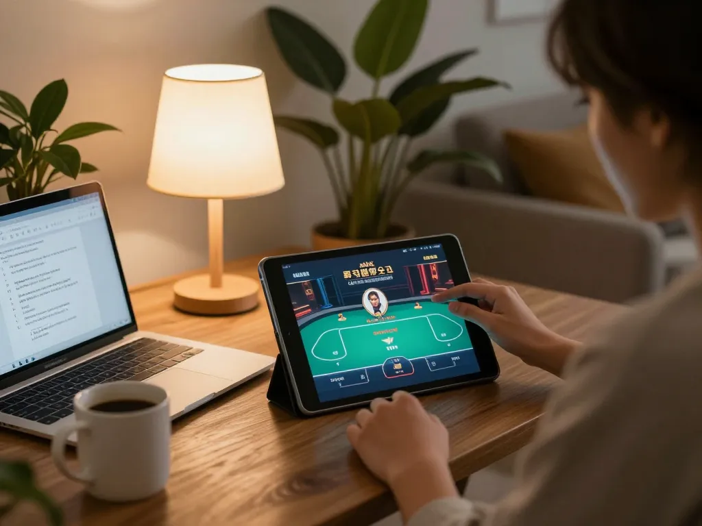 Engaging in online poker at home on fb88, with strategy notes nearby and cozy lighting