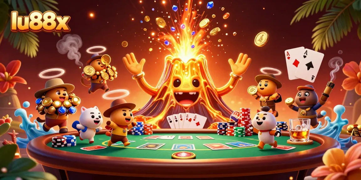 Experience the thrill of lu88x as treasure hunters escape a golden volcano erupting coins and gems.