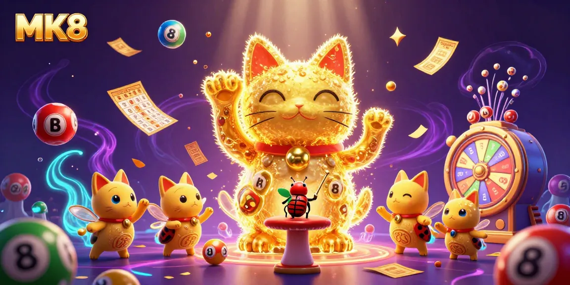 Experience the thrill of MK8 with vibrant casino symbols and a lucky cat, highlighting exciting gameplay.