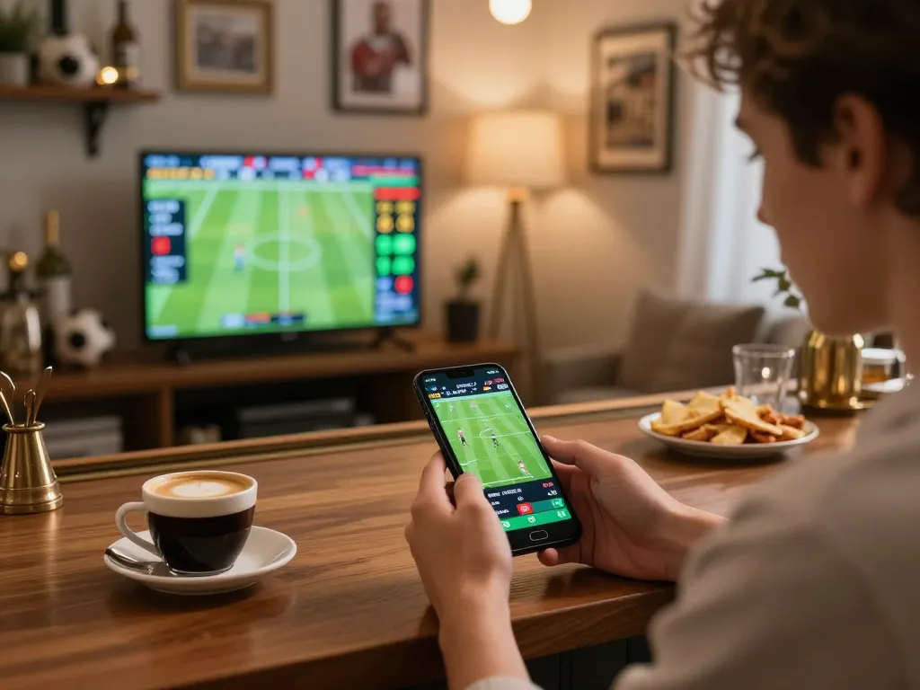Soi Kèo sports betting action with live odds displayed on smartphone at stylish home bar