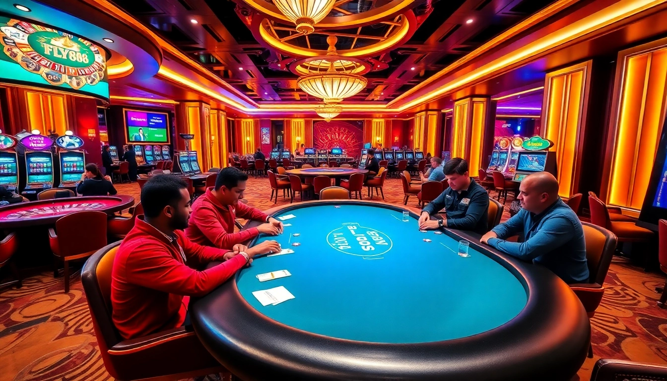 Players celebrating wins at FLY88's premium casino table, showcasing excitement and luxury.