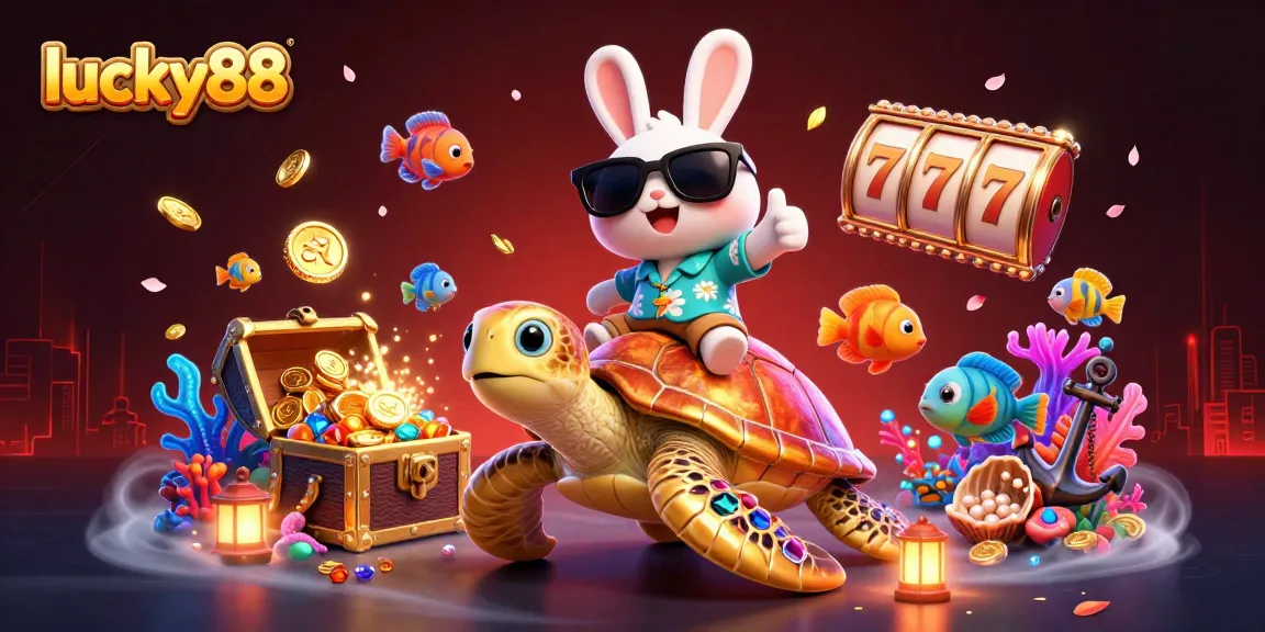 Experience the excitement of lucky88 with a vibrant scene showcasing thrilling casino elements and cheerful characters.