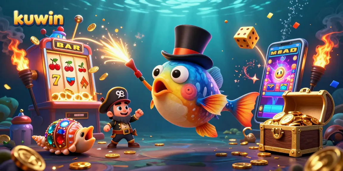 Kuwin's glowing anglerfish dazzles gamers with coins in a thrilling underwater casino.