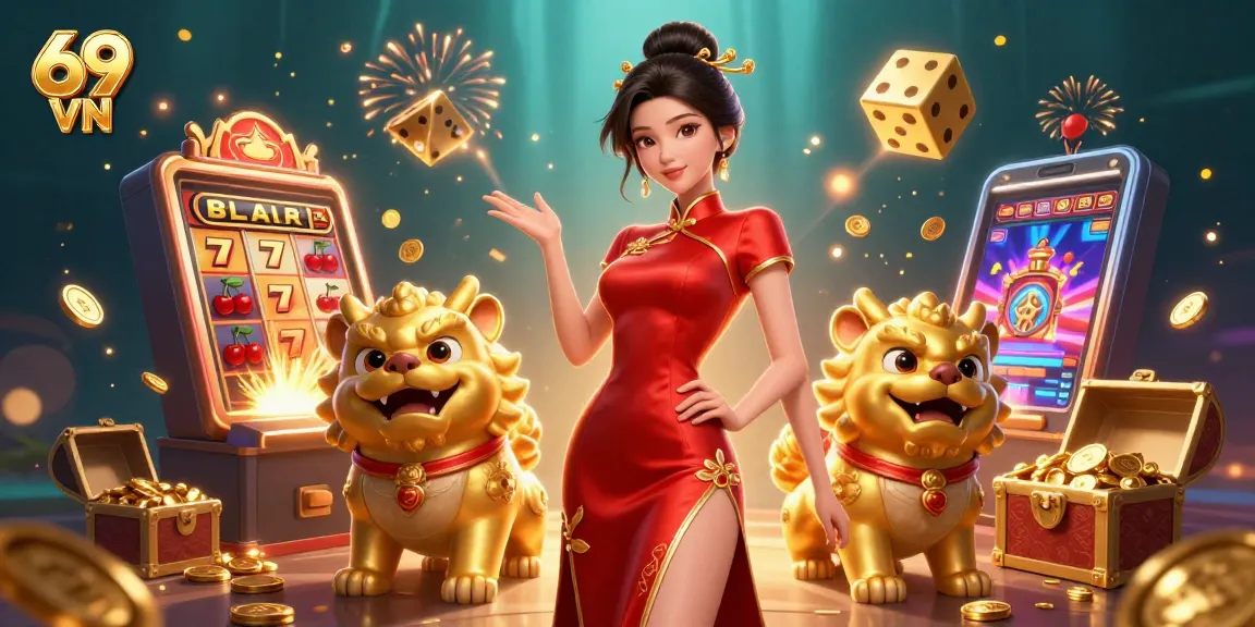 Engage in thrilling 69 VN slot action with vibrant fireworks and dynamic gaming elements.