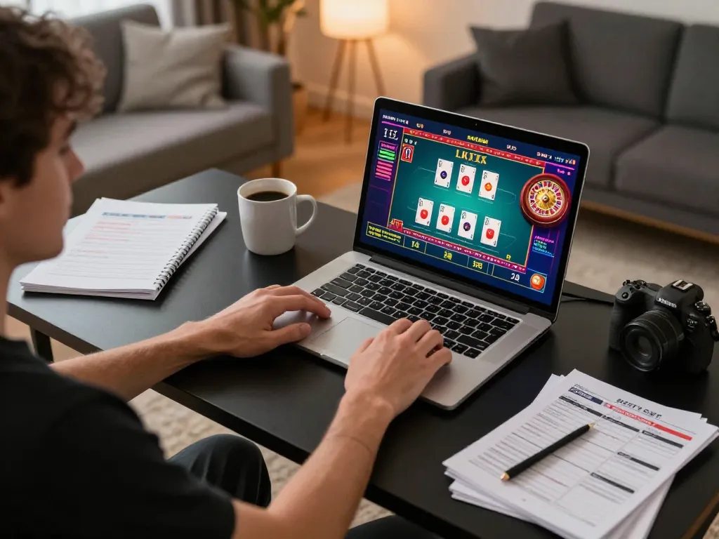 Xo88 player engaging in live online casino gaming, displaying vibrant graphics and strategic notes