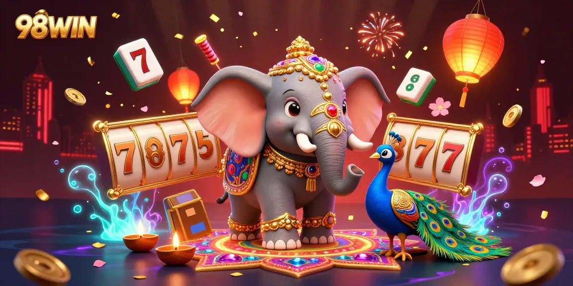 Experience thrilling gameplay with 98WIN's dynamic casino celebration, featuring vibrant elements and captivating design.